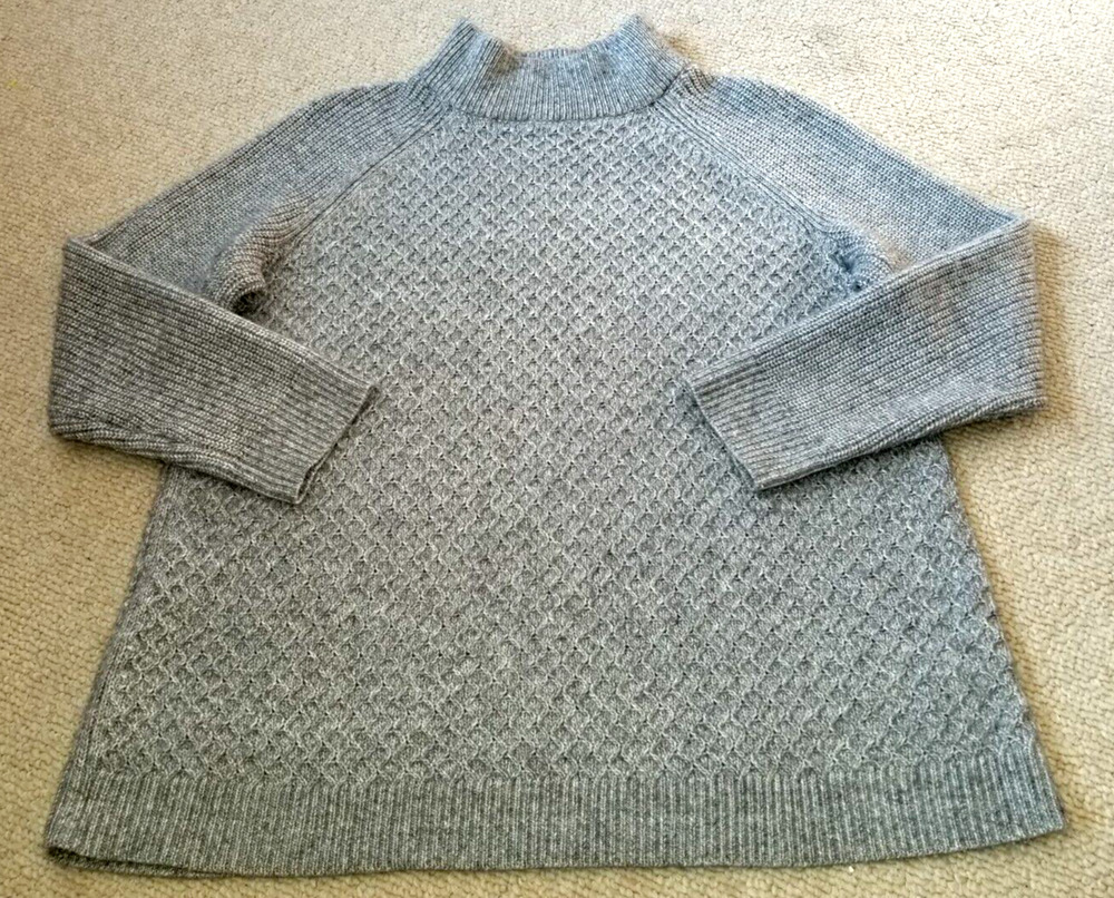 Womens Sweater-TALBOTS-gray marled cable-knit wool blend mockneck pullover ls-2X